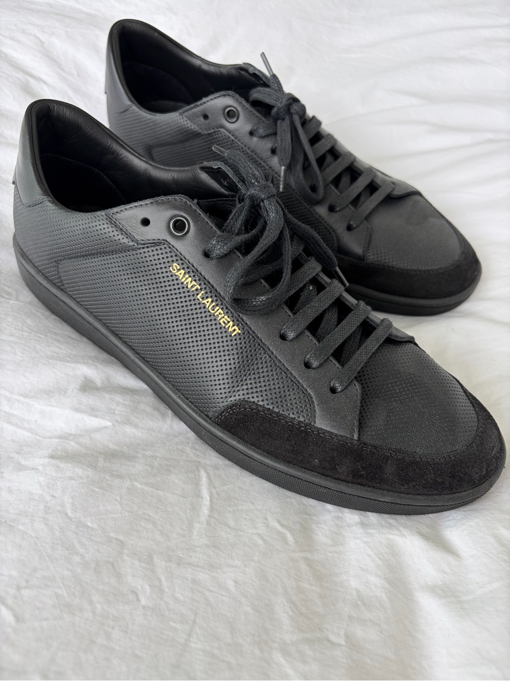 Saint Laurent Black Perforated Leather & Suede Low-Top Sneakers